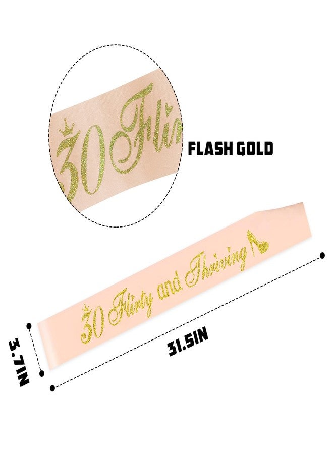 PYQWA 30 Flirty & Thriving Sash - 30th Birthday Gifts for Women - Cheers to 30 Party Decor - Thirty Years Old Birthday Funny Soft Satin Sash (Pink with Gold Foil Lettering) - Image 2